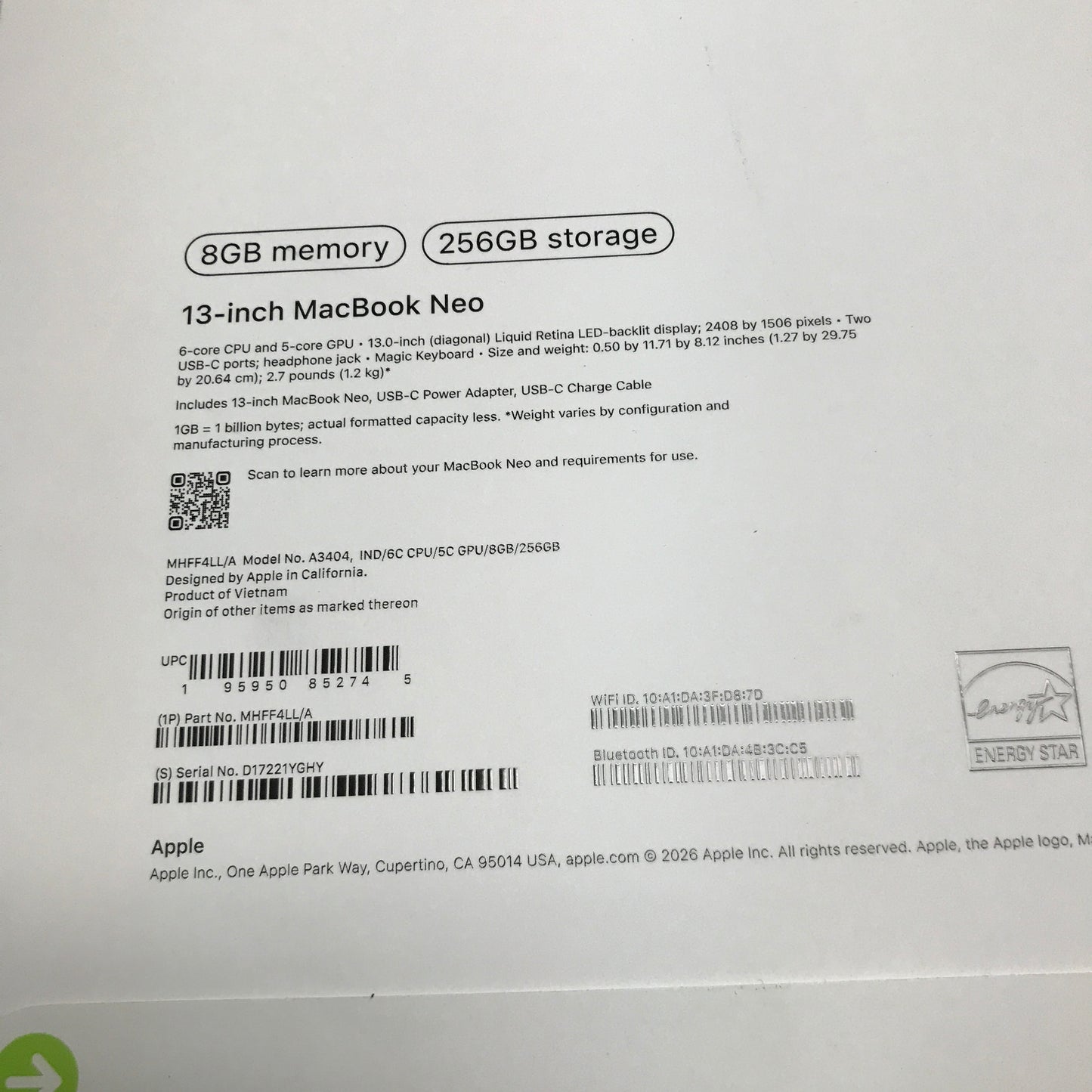 Apple MacBook Neo (8GB Memory / 256GB Storage) - Indigo