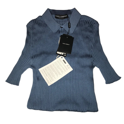 Dolce & Gabbana Men’s Silk Henley Shirt - Blue