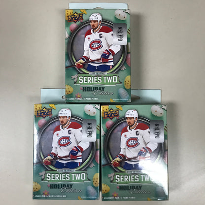 2025-26 Upper Deck Series 2 Hockey Trading Cards Holiday Hanger Box (3 packs)
