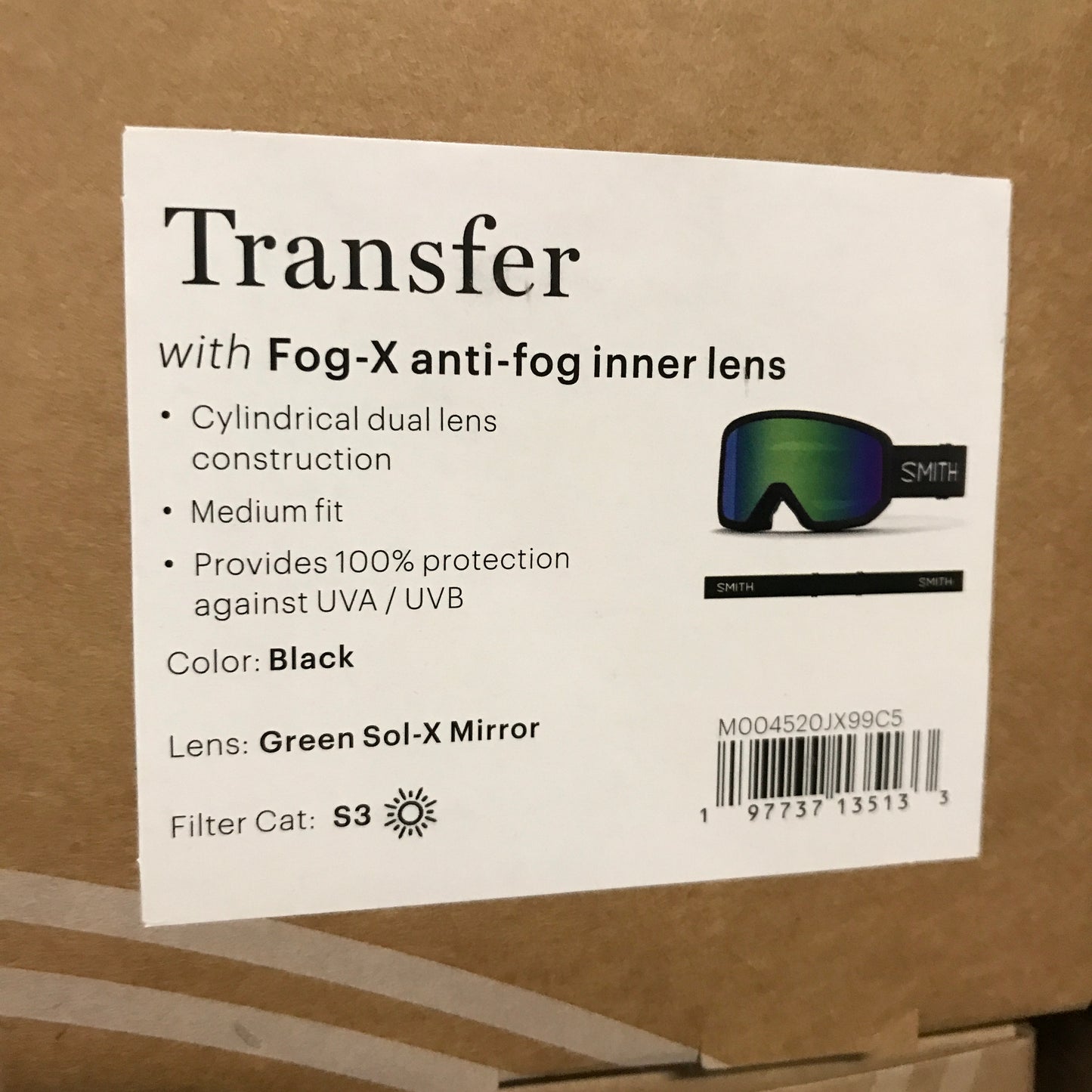 Smith Transfer Goggles - Black / Green Sol-X Mirror