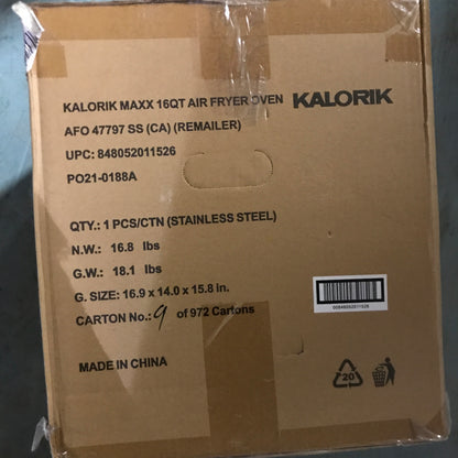 Kalorik MAXX Digital Air Fryer Oven, 16 Quart, 9-in-1 Countertop Toaster Oven and Air Fryer