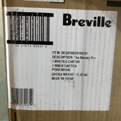 Breville BES878BSS Barista Pro Espresso Machine, Brushed Stainless Steel
