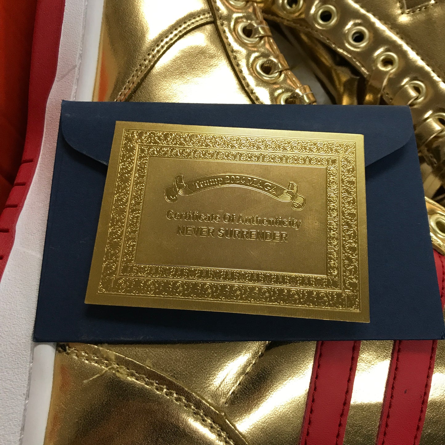 Donald Trump Gold Shoes 2024 Never Surrender High Top Sneaker