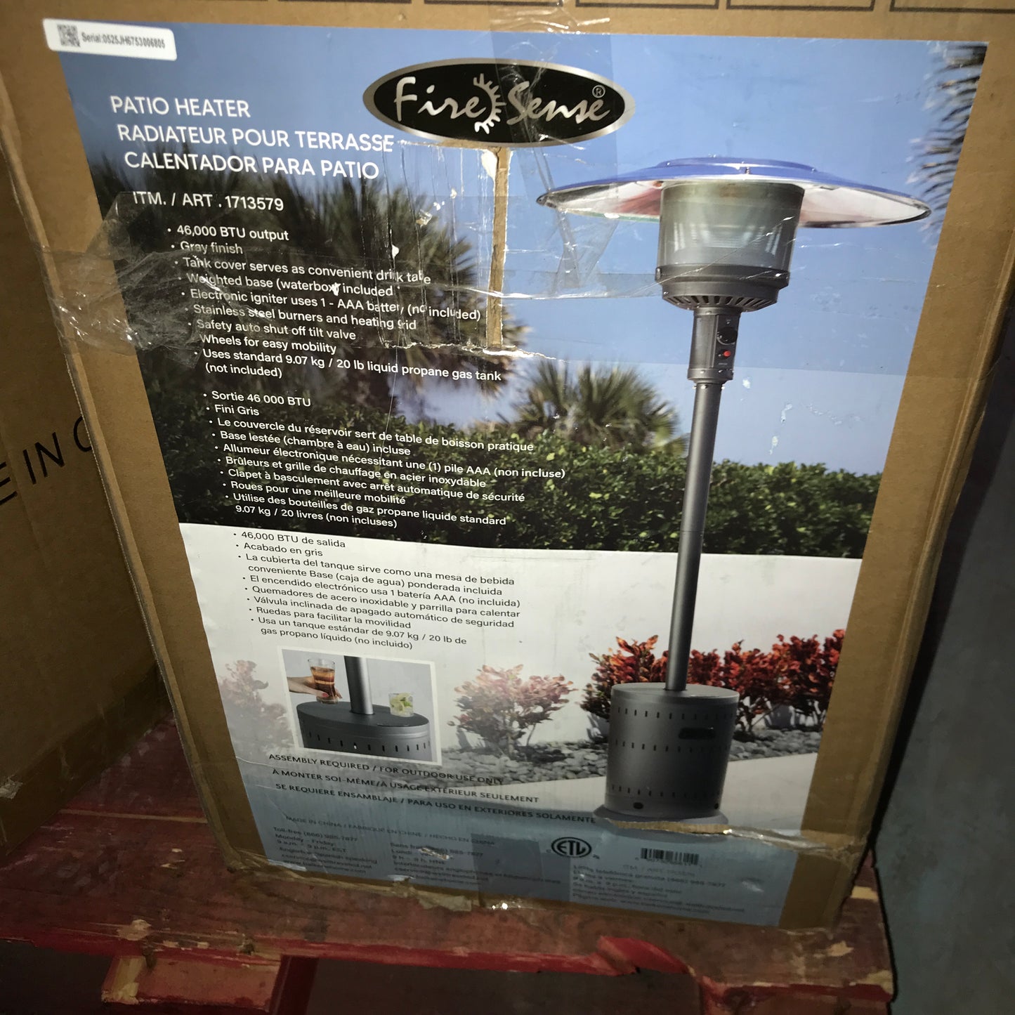 Fire Sense Black 46,000 BTU Commercial Patio Heater - PICK UP ONLY