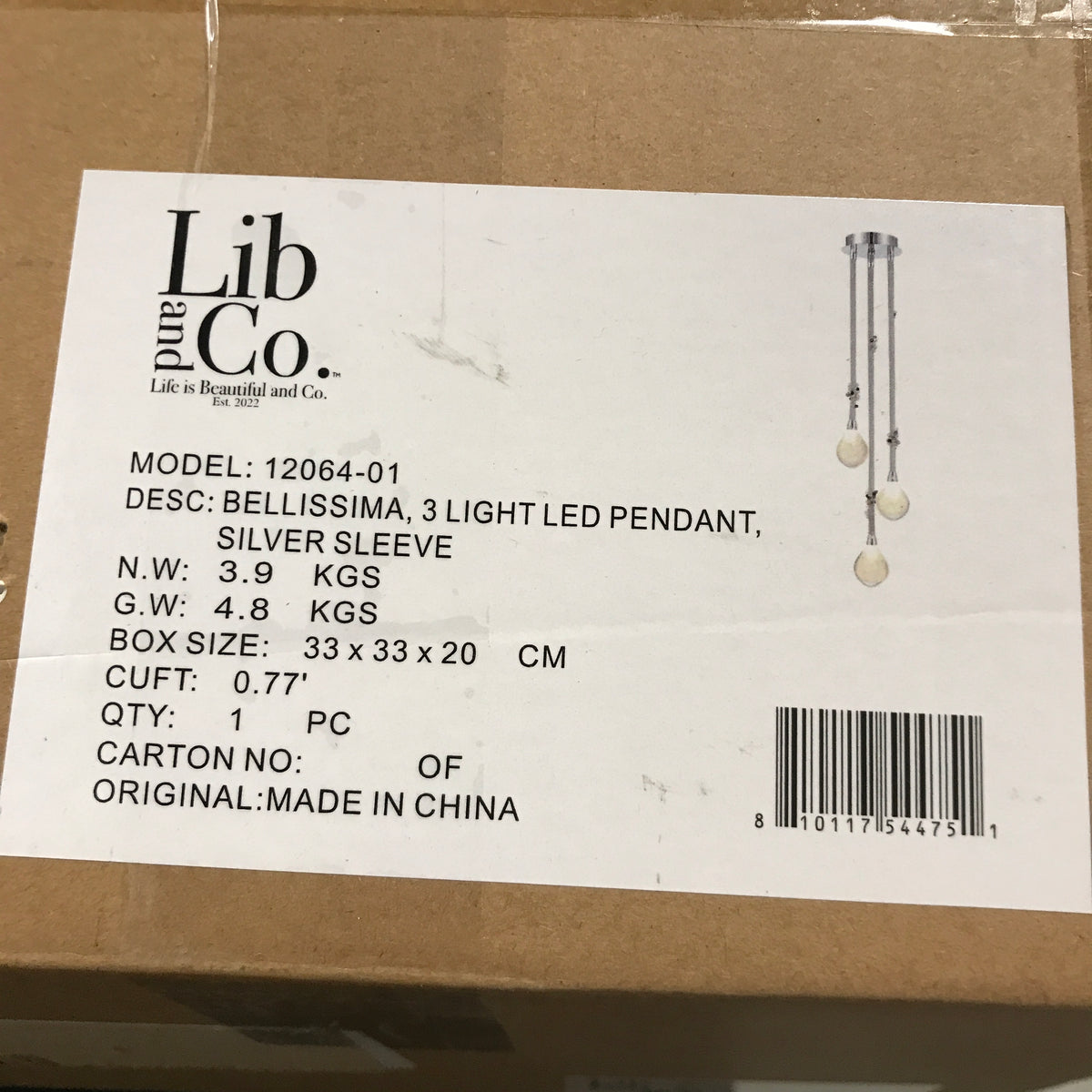 BELLISSIMA 12064-01, 3 Light LED Pendant