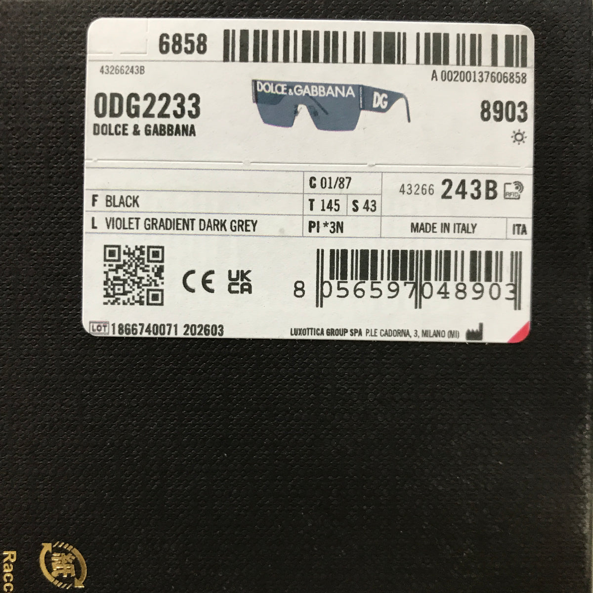 Dolce & Gabanna DG2233 Sunglasses - Black Frame / Dark Grey Lenses