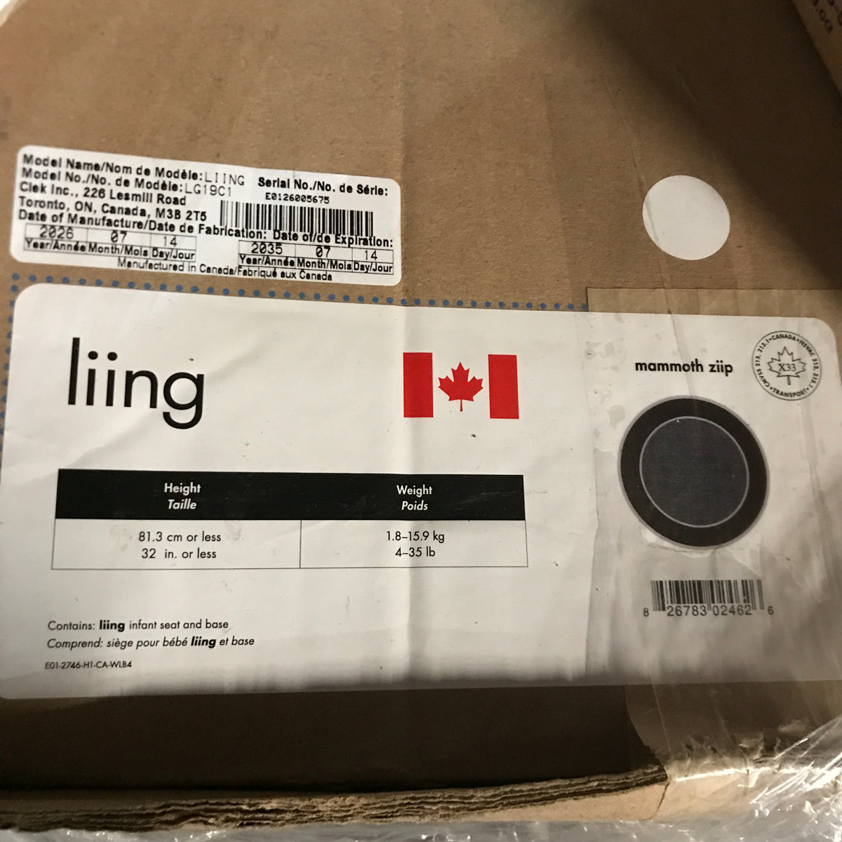 clek liing Infant Car Seat - mammoth ziip