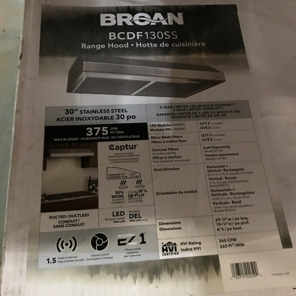 Broan Glacier 30-Inch Convertible Under-Cabinet Range Hood - Stainless Steel