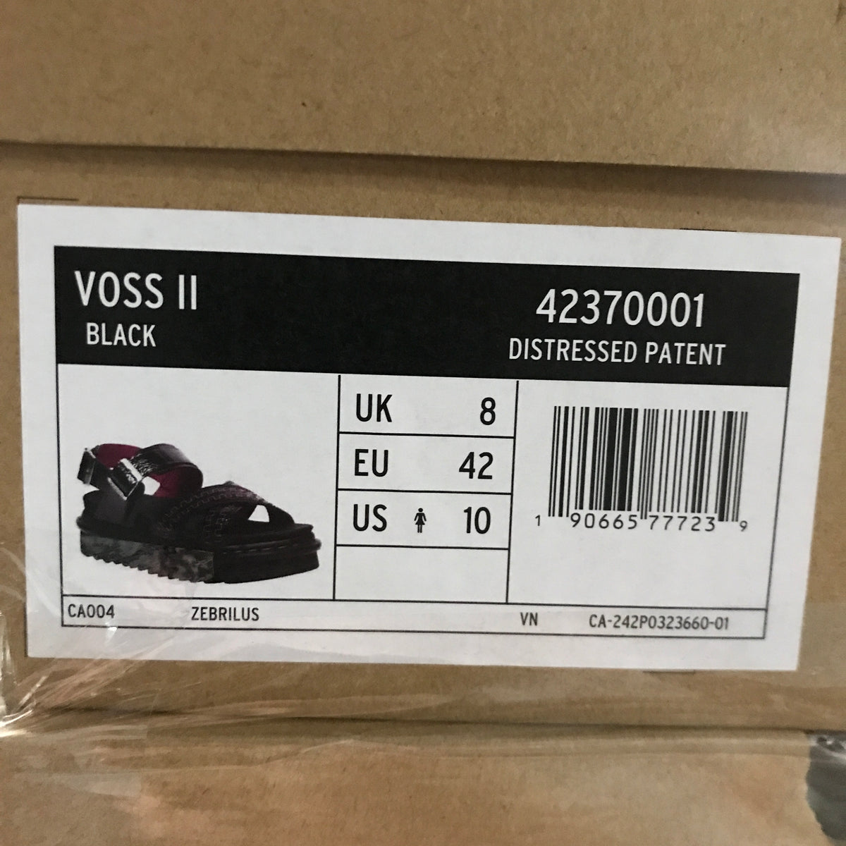 Dr. Martens Voss II Distressed Patent Leather Sandals - Black