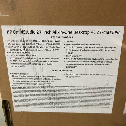 HP 27-in. All-in-One Desktop, Intel Core 5 120U - 16GB RAM, 1TB SSD