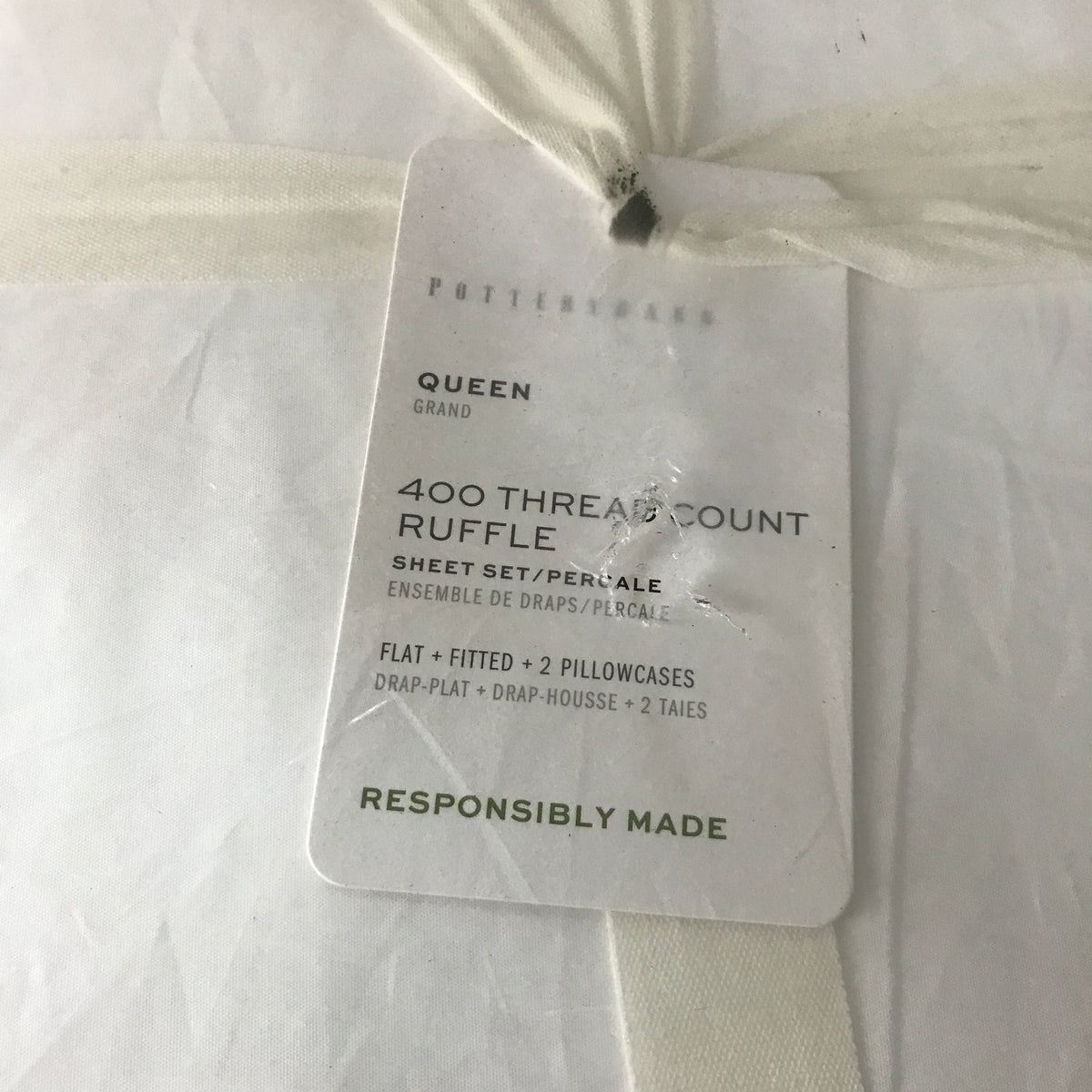 Pottery Barn 400-Thread-Count Ruffle Percale Sheet Set - Queen