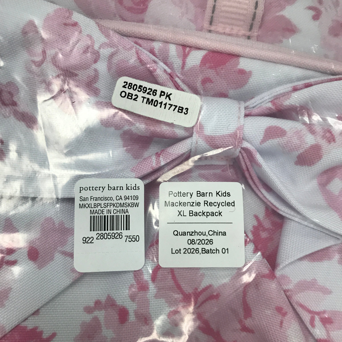 Pottery Barn LoveShackFancy Pink Damask Floral Mackenzie Backpack