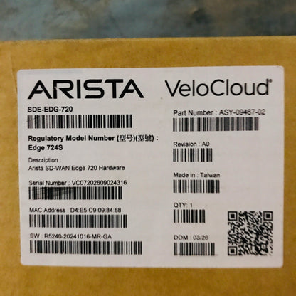 ARISTA VELOCLOUD SDE-EDG-720 ASY-09467-02 SD-WAN EDGE 720 HARDWARE