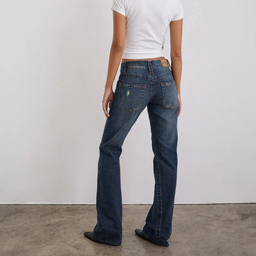 Motel Rocks Low Rise Twisted Seam Jeans In Mid Blue Tint