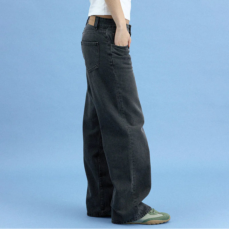 Motel Rocks Low Rise Parallel Jeans in Washed Black Grey