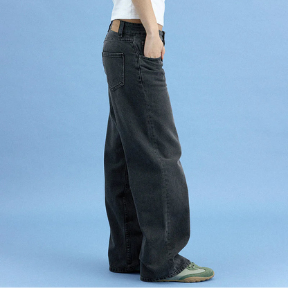 Motel Rocks Low Rise Parallel Jeans in Washed Black Grey