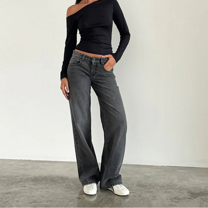 Motel Rocks Low Rise Parallel Jeans in Washed Black Grey