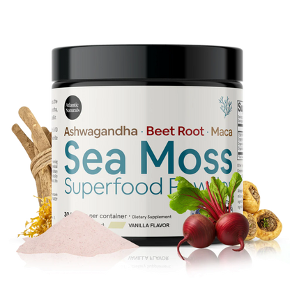 Atlantic Naturals Organic Sea Moss Superfood Powder with Ashwagandha, Beet Root & Maca, 30 Servings