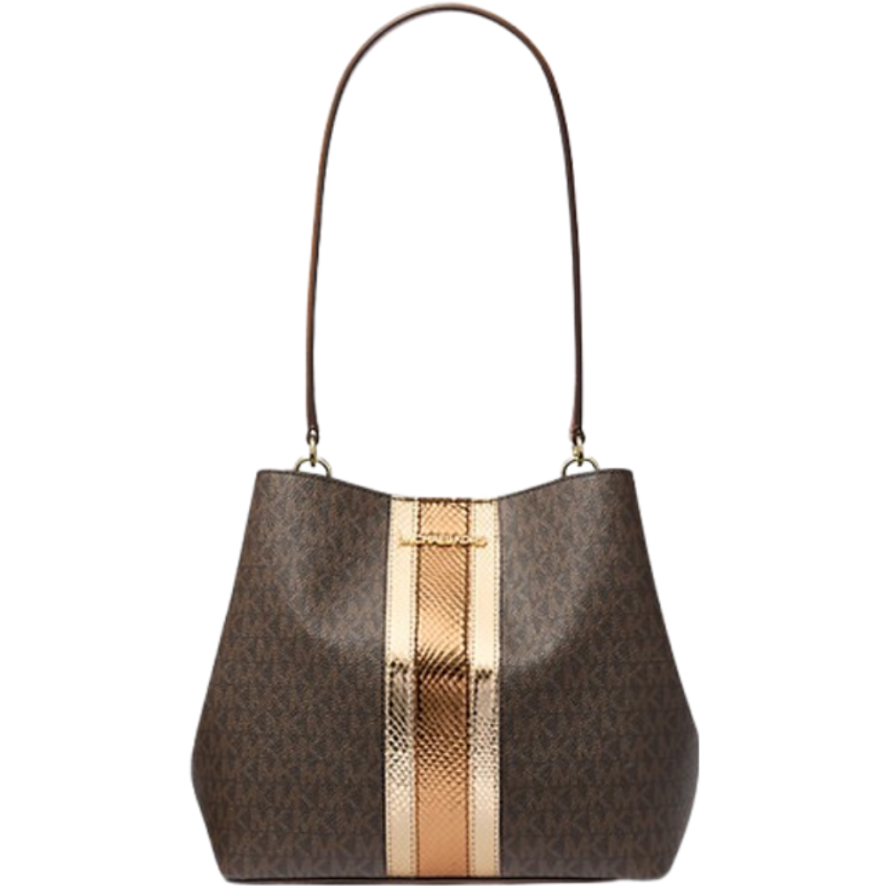 Michael Kors Pratt Medium Signature Logo and Metallic Shoulder Bag