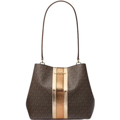 Michael Kors Pratt Medium Signature Logo and Metallic Shoulder Bag