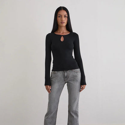Motel Rocks Nique Long Sleeve Top in Thick Rib Black