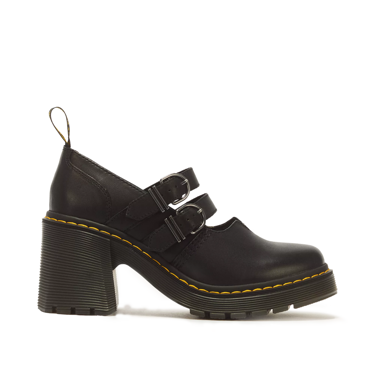 Dr. Martens Eviee Leather Heeled Mary Jane Shoes in Black Sendal