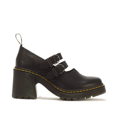 Dr. Martens Eviee Leather Heeled Mary Jane Shoes in Black Sendal
