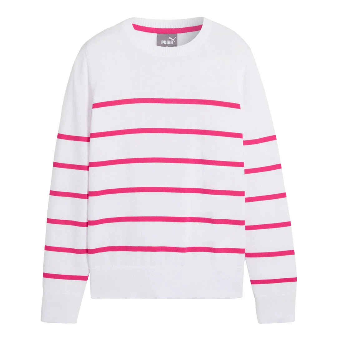 Puma Women's Resort Crewneck Golf Sweater - White Glow / Garnet Rose