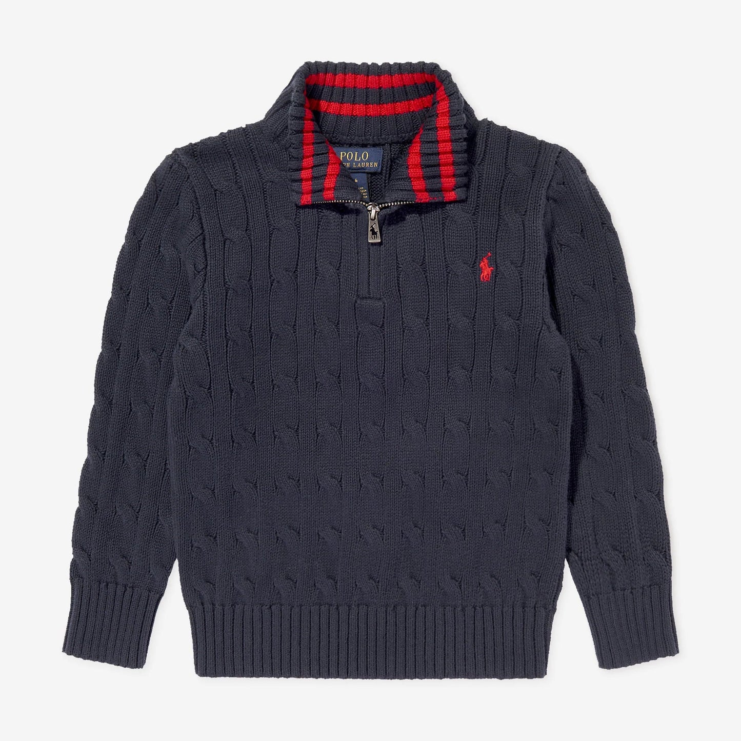 Ralph Lauren Kids Boys Cable-Knit Cotton Quarter-Zip Sweater in Navy