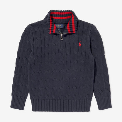 Ralph Lauren Kids Boys Cable-Knit Cotton Quarter-Zip Sweater in Navy