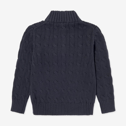 Ralph Lauren Kids Boys Cable-Knit Cotton Quarter-Zip Sweater in Navy