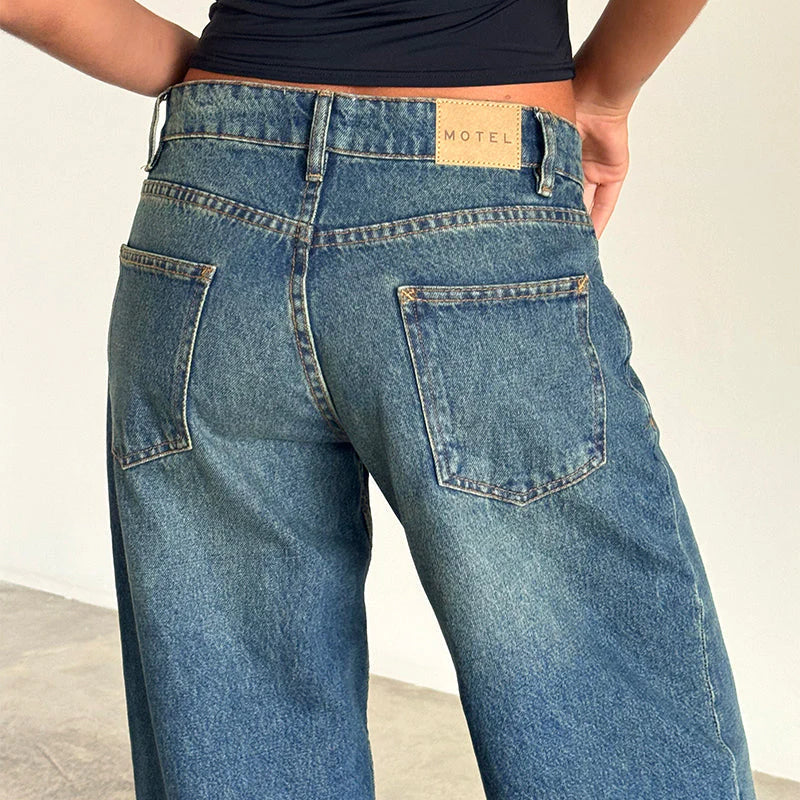 Motel Rocks Roomy Extra Wide Low Rise Jeans in Bright Blue
