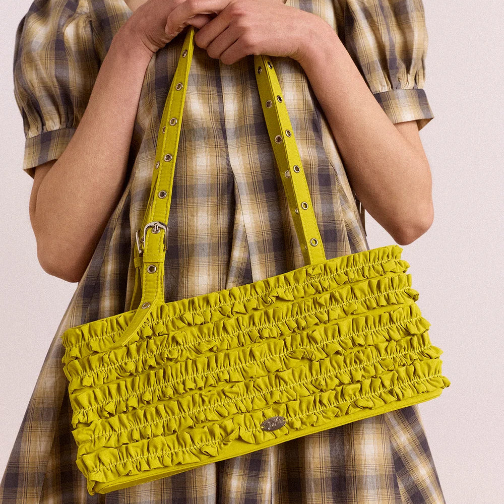 Damson Madder Sophia Ruffle Bag in Chartreuse