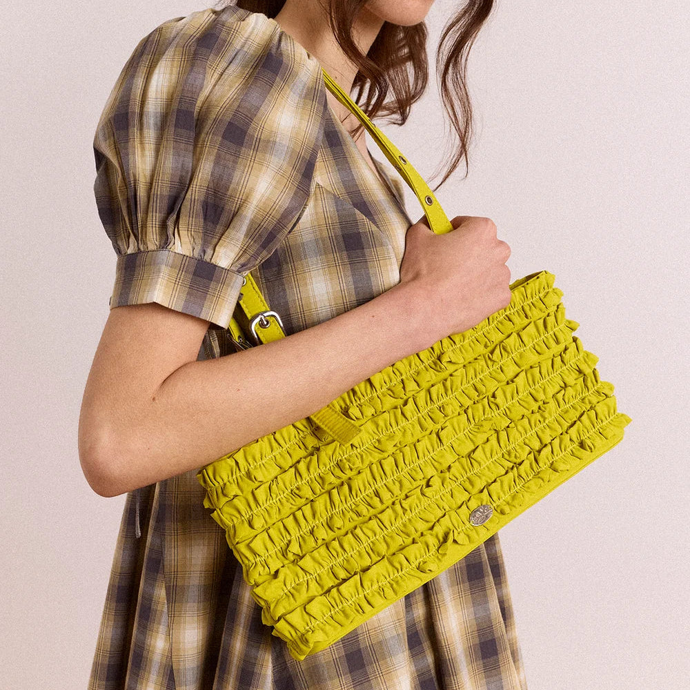 Damson Madder Sophia Ruffle Bag in Chartreuse