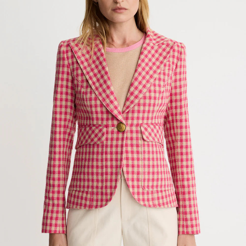 Smythe Patch Pocket One Button Blazer - Pink Check