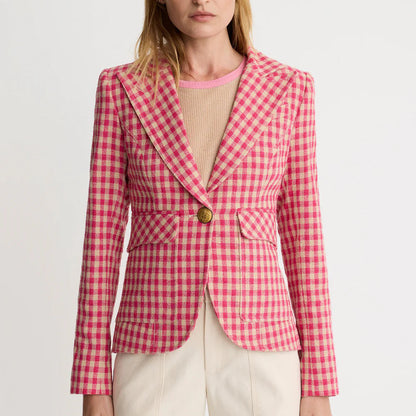 Smythe Patch Pocket One Button Blazer - Pink Check