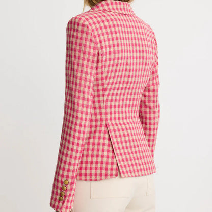 Smythe Patch Pocket One Button Blazer - Pink Check