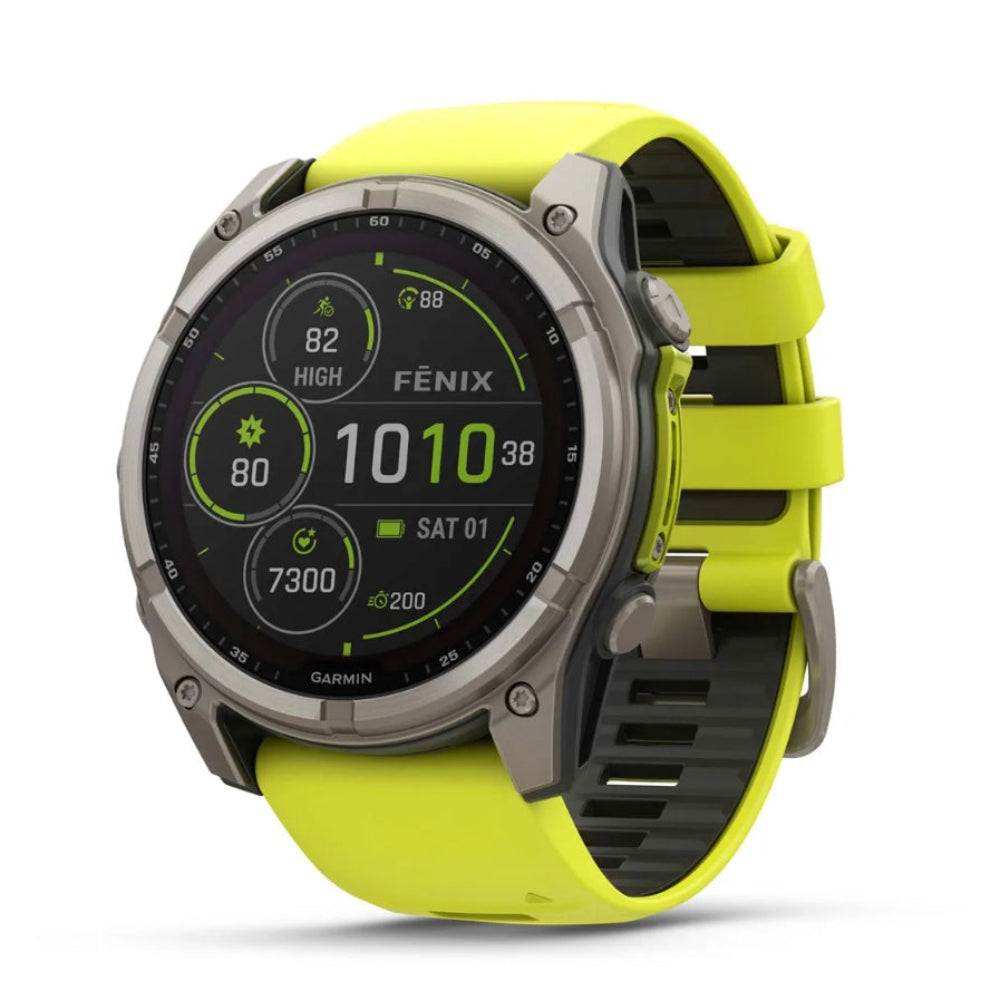 Garmin fēnix 8 - 51 mm, Solar - Sapphire, Titanium with Amp Yellow/Graphite Silicone Band