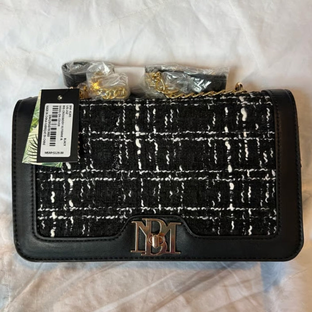 Badgley Mischka Tweed Crossbody w/ Frame & Wool On Cover