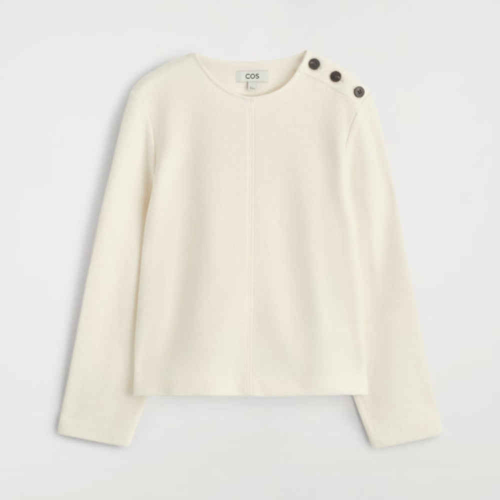 COS Button-Detail Boiled Wool Sweatshirt Women's - White