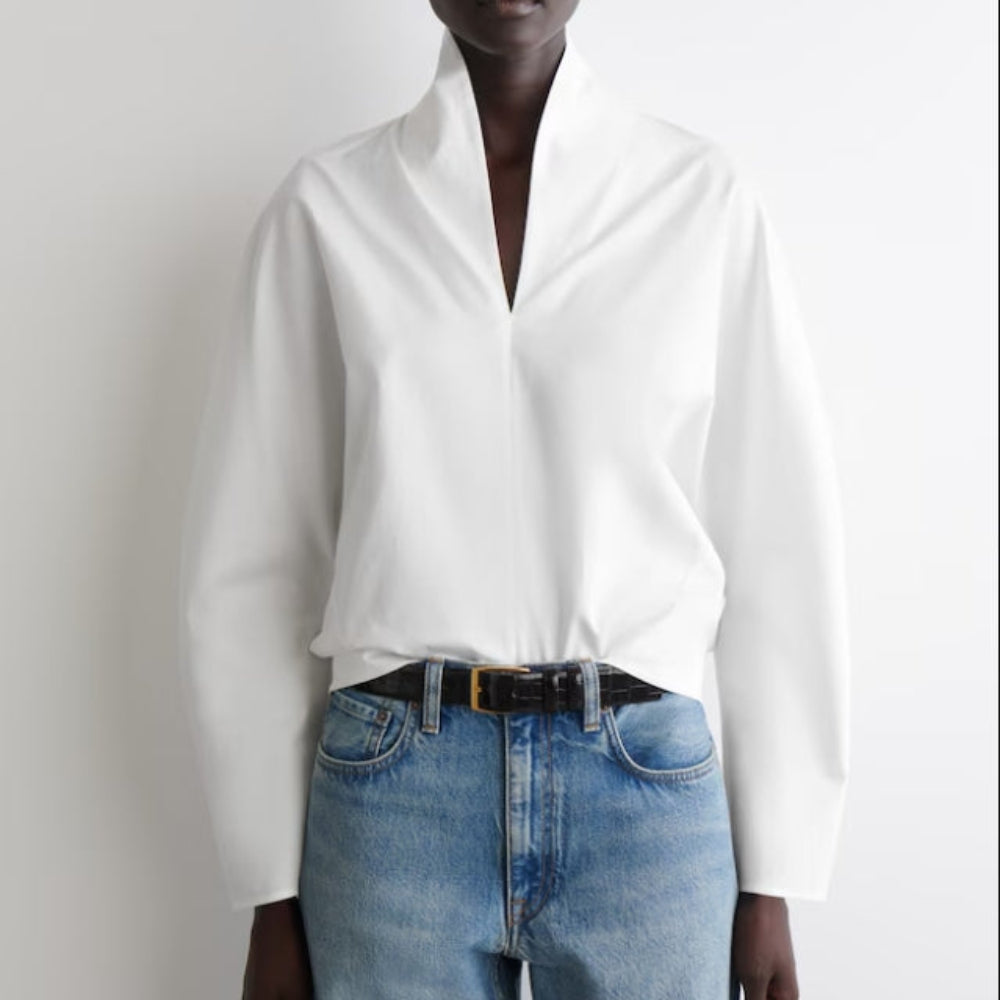 COS Draped-Collar Cotton Blouse Women's - White