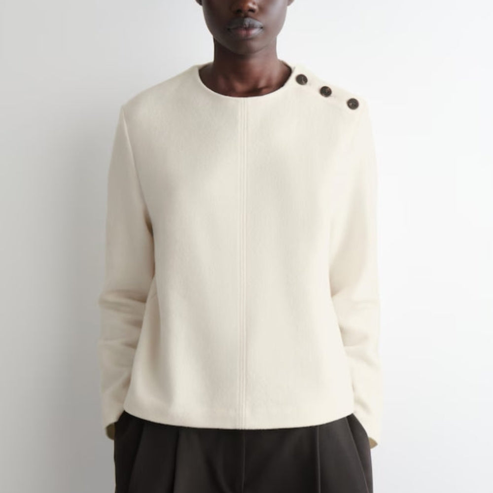 COS Button-Detail Boiled Wool Sweatshirt Women's - White