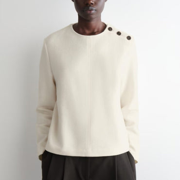 COS Button-Detail Boiled Wool Sweatshirt Women's - White