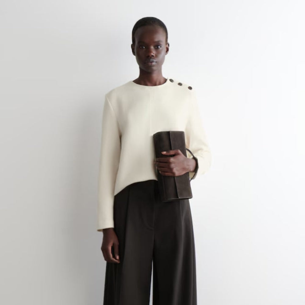 COS Button-Detail Boiled Wool Sweatshirt Women's - White