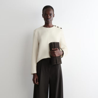 COS Button-Detail Boiled Wool Sweatshirt Women's - White