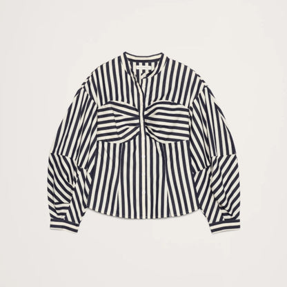Banana Republic Cotton Poplin Balloon-Sleeve Shirt - Navy Blue Stripe