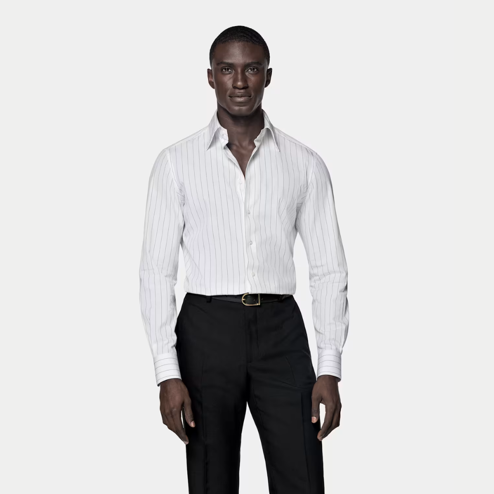 Suit Supply White Striped Point Collar Shirt