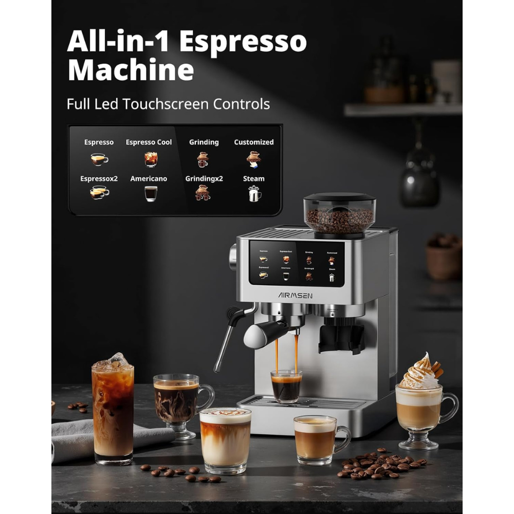 AIRMSEN Espresso Machine with Burr Grinder