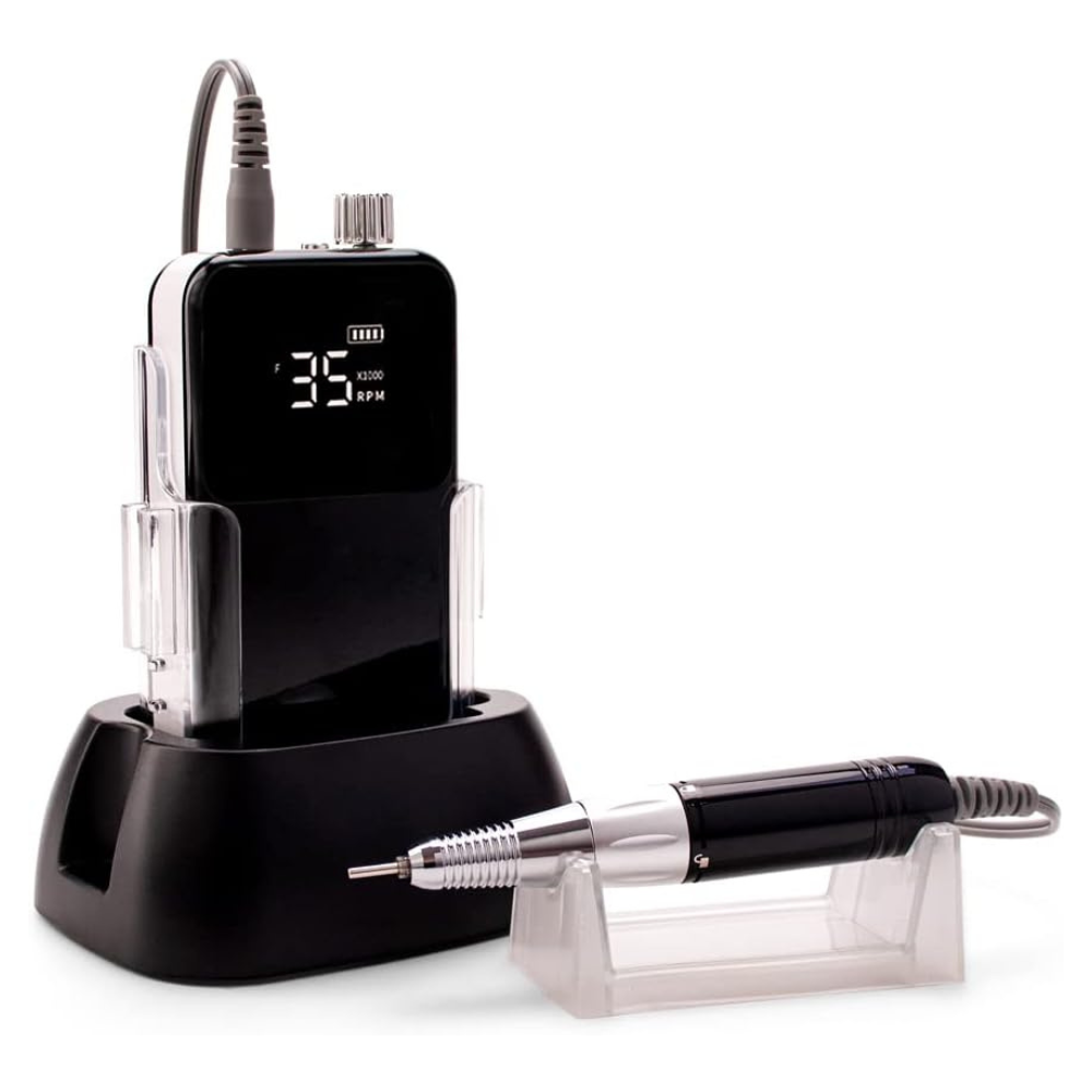 2-in-1 Hybrid Brushless Nail Drill For Portable and Desktop Use - Black
