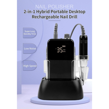 2-in-1 Hybrid Brushless Nail Drill For Portable and Desktop Use - Black